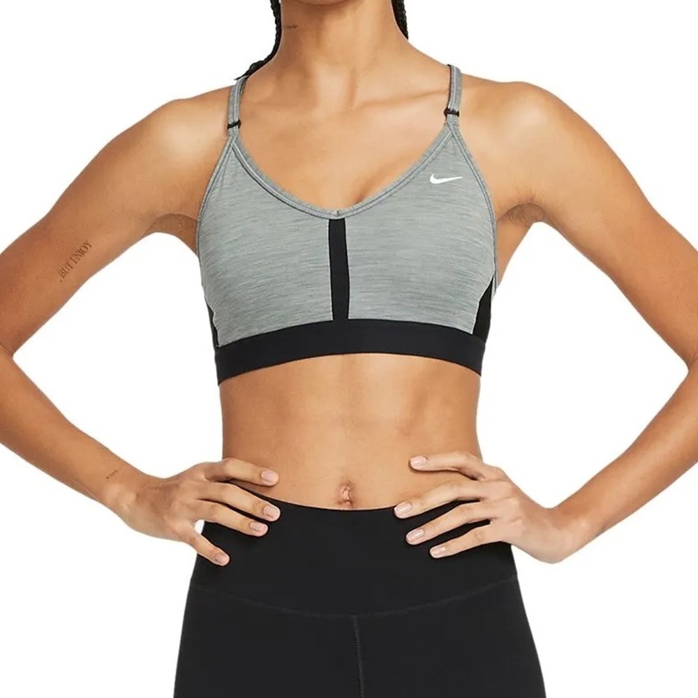 NWT! Nike V Neck Indy Sports Bra Smoke Gray Pure Black White XL